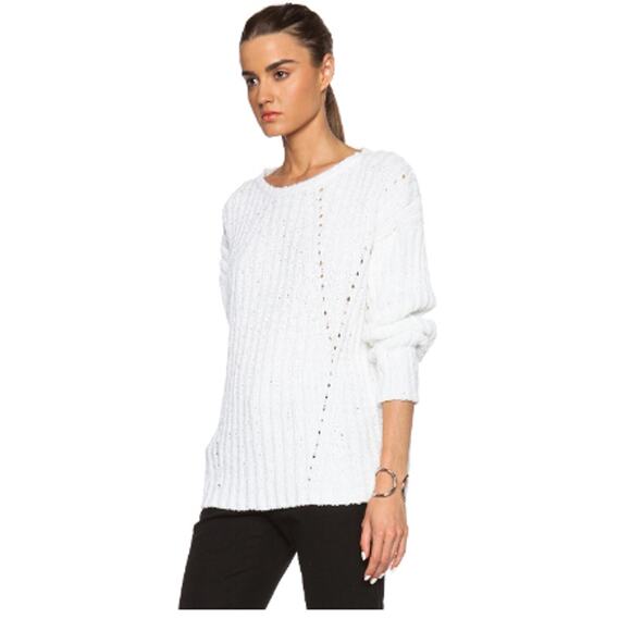 Nili Lotan Multi Direction Rib Sweater High Low Knit Cotton White Sz M Oversized - Picture 2 of 9